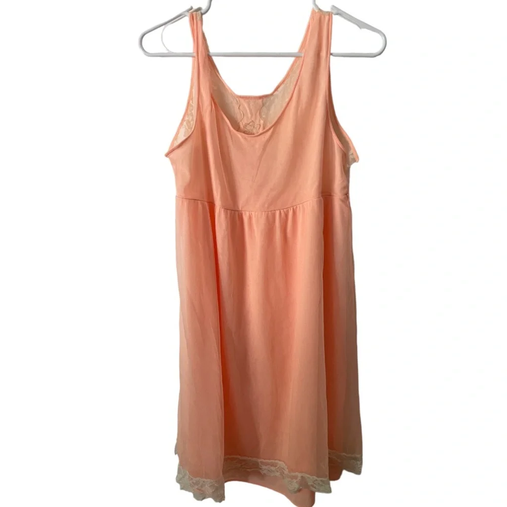 Vintage Pink Nightgown With Sheer Lace Panels and Floral Embroidery - Picture 3 of 8